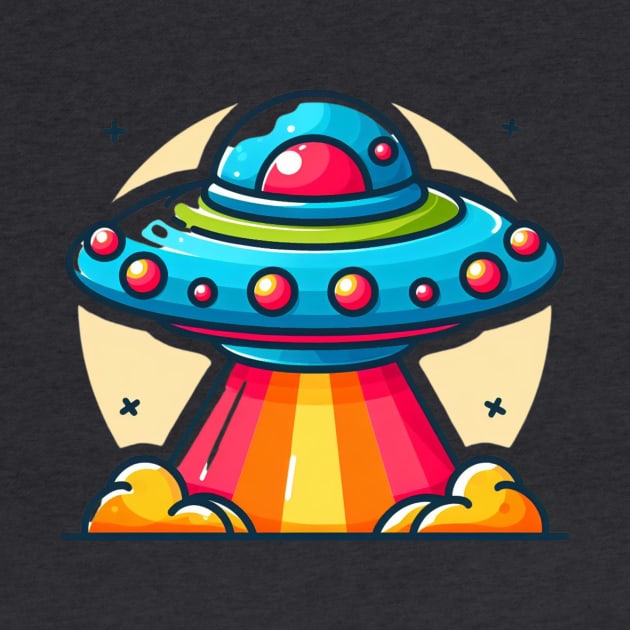 Colorful flying saucer take off the earth by AhmedPrints